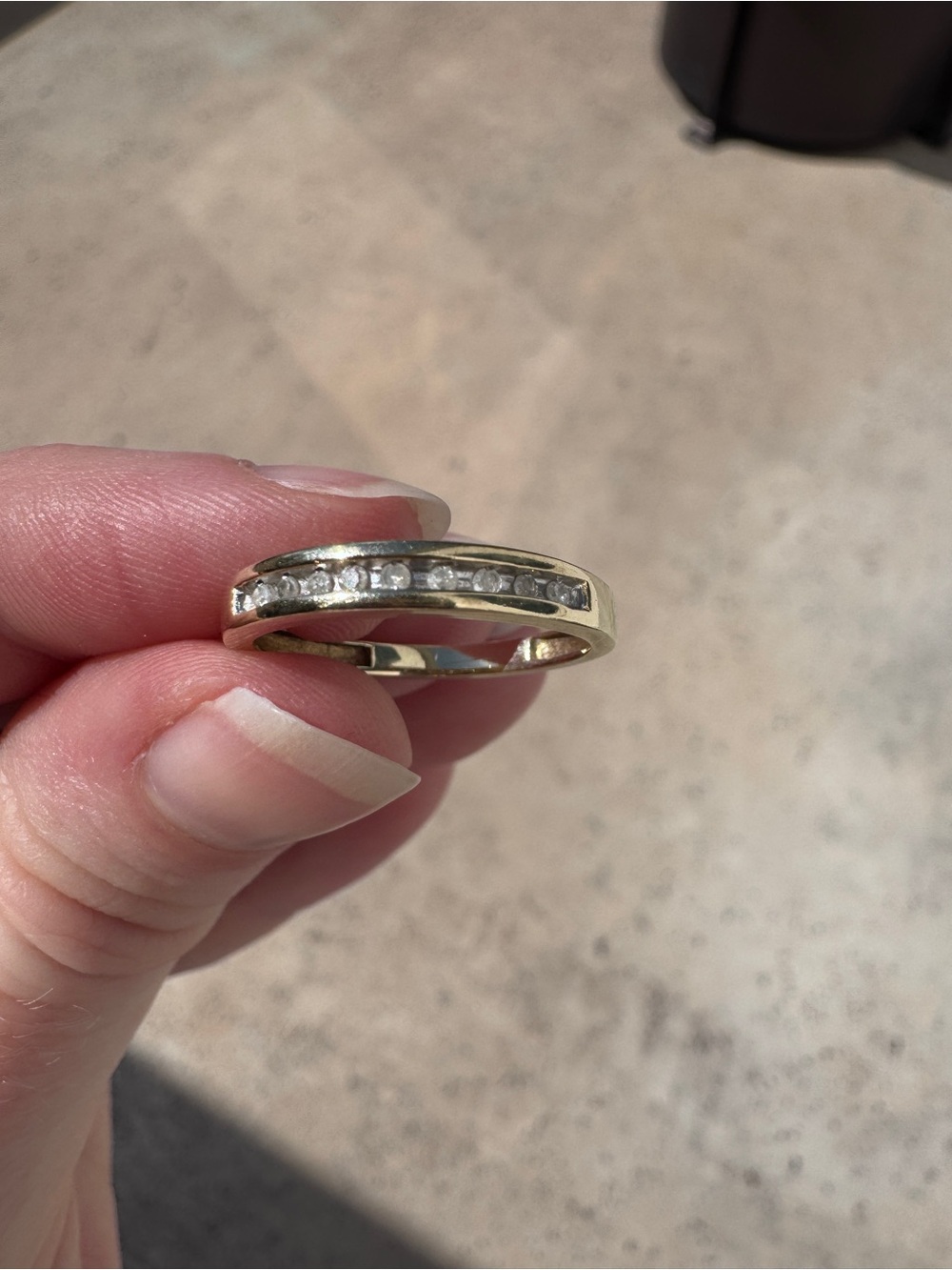 Solid 9k Gold Channel Set Diamond Ring Sz8